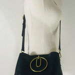 Nine West Soft Leather Black Handbag w Large Brass Gold Handles & Optional Strap Photo 0