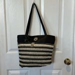Beverly Hills Polo Club ‎ Tan & Black Woven Straw Faux Leather Tote Boho Beach Photo 7