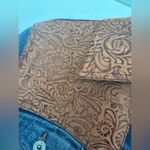 Women’s vintage jean jacket with embossed leather shoulder Blue Size M Photo 1