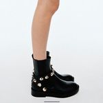 ZARA NEW  STUDDED STRAP ANKLE BOOTS BLACK FAUX LEATHER WOMENS‎ SIZE US 7.5 Photo 4