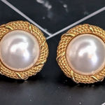 Vintage Stud Earrings Stylish Faux Pearl with Fancy Halo Photo 0