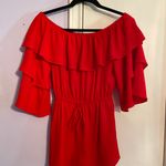 Honey Belle Red Off The Shoulder Ruffle Romper Photo 0