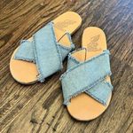 Edge ANCIENT GREEK SANDALS THAIS Denim Slide Sandals US 6 EU 37 Frayed  Photo 0