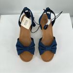 a.n.a  Womens Dukes Heeled Sandals Denim size 7.5 NWT Platform Raffia Ankle Strap Photo 4