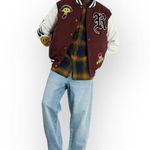 PacSun ࿊ DFW Varsity Patchwork Faux Leather Jacket ࿊ Burgundy ࿊ Men S ࿊ Women M Photo 14