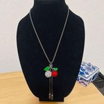 Rare vintage black gold with rhinestone and enamel cherry Necklace Photo 0