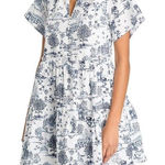 AQUA  White Blue Print Tiered Mini Dress Ruffle Mock Neck Short Sleeve‎ Photo 0