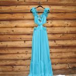 Mac Duggal 70254 Womens Blue Ruffled Shoulder Cut Out Lace Up Gown Dress Photo 8