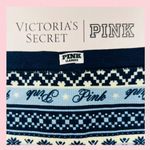 PINK - Victoria's Secret PINK VICTORIA’S SECRET Cotton Dorm Boyshort Blue Fairisle Print Preppy LARGE Photo 10