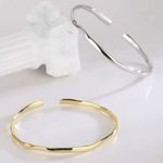 Boutique NEW Hammered‎ White Gold Plated Sterling Silver Skinny Cuff Bracelet, Adjustable Photo 8
