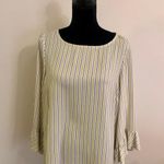 Carolina belle White Yellow Blue Striped 3/4 Ruffle Sleeve Blouse Size Medium Photo 0