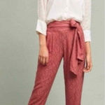 Anthropologie EttTwa Aubade Mauve Tie Waist High Rise Textured Cropped Pants 4 Photo 0
