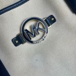 Michael Kors  Canvas Leather Trimmed Large Tote Travel Bag Ivory Navy Blue Photo 5