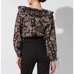 Cleobella Womens Top Jillian Blouse Button Up Ruffle Avalon Block Brown Size XS Photo 1