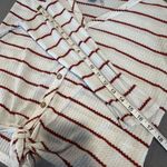 Paper Crane White and Red Striped Tie Front Waffle Knit Long Sleeve Top. Medium Photo 4