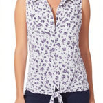 Love Note NWT Love Notes White & Blue Floral Sleeveless Collar Button Front Blouse Medium Photo 0