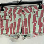 Love Culture ‎ Jeans Patriotic Distressed Short Shorts Mint/Red/Stars Size 5 Photo 0