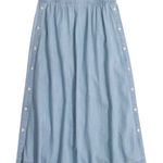 Madewell  Womens Swingy Chambray Side Button Skirt Size 6 Midi Blue Denim‎ Photo 0