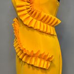 Vibrant Yellow One Shoulder Ruffle Dress Size Large Gold Photo 7