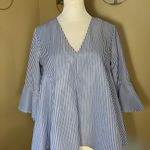 DO+BE Blue White Striped Bell 3/4 Sleeve Blouse XS Photo 0