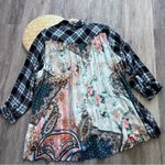 Tolani  collection plaid floral boho back printed flannel button down shirt Photo 5