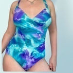Diane Von Furstenberg  Turquoise & Purple 1 Pc Swimsuit Sarong & Hair Scrunchie Photo 0