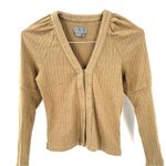 Anthropologie  Olive Puff Sleeve Snap Button Cardigan Sweater Top Photo 2