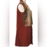 ZARA  Faux Fur Wool Cashmere Blend Waistcoast Vest Long Burgundy Rust size Medium Photo 6