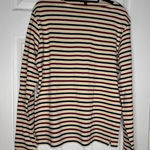 MUJI Cream Maroon Navy Striped Boat Neck Long Sleeve T Photo 0