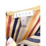 Leith  Beige Large Colorful Stripe Midi Dress Bow Cut Out Brunch Weekend‎ Elastic Photo 3