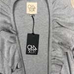 Chaser  Ruffle Trim Belted Cardigan Medium Gray Ribbed Knit Longline Open Front Photo 2