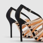 ZARA Leather Orange Black Beige Braided Stiletto Sandals Sz Us 5 Retro Photo 5