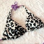 Reversible Triangle Cup Halter Bikini Top Purple Floral Animal Print Size M/L Size M Photo 5