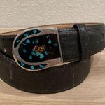 Paris Vintage Belt Navajo Inlaid Turquoise Slab Horse Shoe Belt Buckle 34” Black Photo 0