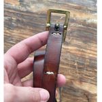 Vintage Leather Belt Gold Brass Buckle Cognac Western Style Brown Photo 3