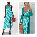 ZARA  Wavy Green Striped Midi Dress Photo 2
