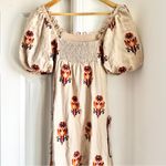 Farm Rio  Rose Embroidered Macaw Linen Midi Dress Photo 6