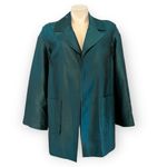 St. John COUTURE Sharkskin Silk Wool Blend Teal Open Front Jacket Blazer Size 8 Photo 1