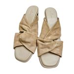 Caslon Sandals Size 9 Taupe Leather Open Toe Crisscross Straps Block Heel Photo 2