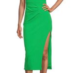 Belle Badgley Mischka NWT Rachel One Shoulder Green Sheath Midi Dress Photo 0