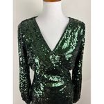Superdry Green Sequin Wrap Midi Dress Long Sleeve V Neck Party Size US 12 Rare Photo 9