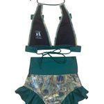 FABLES By BARRIE Custom Metallic Peacock Ruffled Festival Rave Party Bikini Sz S Green Photo 2