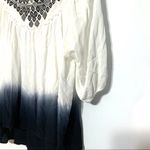 Double Zero  dip dyed embroidered neckline high low hem small short sleeve blouse Photo 3