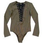 NWOT NUDE Plunging Neckline Lace Up Front Zipper Back Bodysuit Green Black Size M Photo 1