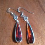 Simulated Red Diamond Sterling Silver Dangle Earrings Photo 2