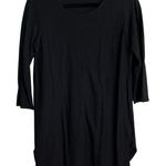 Cut Loose Shirt Black Crew Neck Tunic 3/4 Sleeve Slub Cotton Linen Blend Medium Photo 0