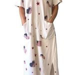 AMERICANA White T Shirt Dress Flags & Stars Patriotic Vintage Made in USA Size M Photo 0