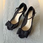 Lulu Townsend  Black Mesh Bow Pointed Toe Ankle Strap High Heels Sz 8 Photo 5