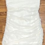 Michael Costello x REVOLVE ruched stain Bardot Mini Dress in Ivory small Photo 1