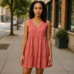 Lucky Brand Pink Linen Tiered Babydoll Mini Dress Small Photo 11